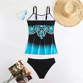 abordables Maillots une pièce et tankinis-Femme Tankini Maillot De Bain Deux Pièces Col en V Maillots de Bain Maillots de Bain Jaune Bleu Roi Respirable Séchage rapide Poids Léger Sans Manches - Natation Surf Plage Eté Printemps Grande Taille