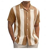 cheap Men&#039;s Casual Shirts-Men&#039;s Shirt Summer Shirt Casual Shirt Bowling Shirt Black Green khaki Short Sleeve Color Block Collar Daily Going out Clothing Apparel Fashion Casual Comfortable