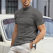 cheap Basic T shirts-Men&#039;s T Shirt Tee Top Mock Turtleneck Short Sleeves Turtleneck Summer Plain Designer Basic Modern Contemporary Vacation Street Going out Wine Black White Top Tee for Men