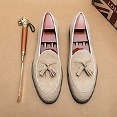 Χαμηλού Κόστους Ημιεπίσημο-ανδρικά σουέτ loafers με λεπτομέρεια φούντας – κομψά casual slip-on παπούτσια με λευκές σωληνώσεις, άνετα παπούτσια για καθημερινή χρήση και ημιεπίσημες εκδηλώσεις
