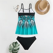 abordables Maillots une pièce et tankinis-Femme Tankini Maillot De Bain Deux Pièces Col en V Bretelles Croisées Maillots de Bain Maillots de Bain Orange Vert Respirable Séchage rapide Poids Léger Sans Manches - Natation Surf Plage Et