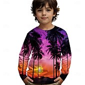 voordelige Jongens 3D Visie &amp; Geometrie-Jongens 3D Grafisch Kokosnootboom T-shirt Lange mouw Lente Herfst Modieus Basic Kinderen 4-12 jaar Strakke ronde hals Buiten Casual Dagelijks Normale pasvorm