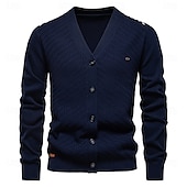 billige Herre Elite Hettegensere &amp; Sweatshirts-Herre Cardigan Genser Kofte Riflet Strikke Vanlige topper Knepp opp Knapp ned Helfarge V-hals Strikketøy Mote Arbeid Avslappet Klær Vår &amp; Vinter Navyblå Beige S M L
