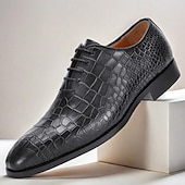 tanie Klasyczne Buty Eleganckie-męskie zielone skórzane buty typu oxford ze wzorem krokodyla – najwyższej jakości skóra bydlęca, sznurowane, na formalne, biznesowe i specjalne okazje