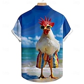voordelige Vogels &amp; Dieren-Voor heren Kip Overhemd Strand hemd Korte mouw Grappig Zomer Lente Strijkijzer Dichtknopen blauw