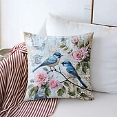 levne květinový a rostlinný styl-1 ks Polyester Polštářový potah, Zvíře stromy a listí rustikální design Pastýřský Obdélníkový Tradiční Klasický