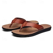 preiswerte Kleidungs-Sandalen-Braune Flip-Flops aus Kunstleder für Herren - lässige Sommersandalen mit offener Spitze und bequemer Sohle für Strand und Alltag