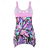 abordables Maillots une pièce et tankinis-Femme Maillot de bain 1 pièce V Profond Maillots de Bain Floral Maillots de Bain Violet Vert Respirable Séchage rapide Poids Léger Sans Manches - Natation Surf Plage Eté Printemps