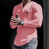 economico Religioso-Per uomo Maglia Henley Maglia cool Camicia a Maniche Lunghe Manica Lunga Henley Primavera &amp; Autunno Stampe Grafiche Croce Designer Casual Confortevole Stampato Bottonato Streetwear Sportivo Ferie