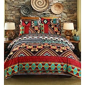 economico Set copripiumino-copripiumino boho flower full size set biancheria da letto con linee bohemien set letto con linee azteche copripiumino geometrico copripiumino morbido e leggero con 2 federe per estate primavera