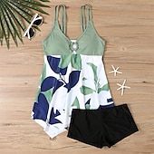 abordables Maillots une pièce et tankinis-Femme Maillot de bain 1 pièce V Profond Maillots de Bain Floral Maillots de Bain Violet Vert Respirable Séchage rapide Poids Léger Sans Manches - Natation Surf Plage Eté Printemps