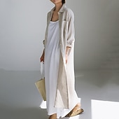 preiswerte Kleider-Damen Langes Kleid Maxikleid Leinen-inspirierte Kleider Hemdblusenkleid Freizeitkleid Baumwoll-Leinenkleid Stilvoll Lässig Urlaub Täglich Date Normale Passform Einfach Langarm Revers Schwarz