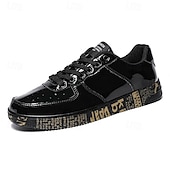 economico Casuale-sneakers da uomo in metallo dorato con suola stampata - scarpe casual eleganti per feste, streetwear e ballo