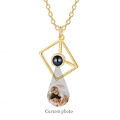 baratos Para mulheres-Colar de Projeção de Foto Personalizado - O Melhor Presente para Mãe – Pingente em Forma de Envelope com Pedra de Projeção Preta Presente Perfeito de Casamento ou Ocasião Especial