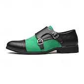 cheap Formal-Men&#039;s Green and Black Suede Double Monk Strap Shoes – Stylish Faux Leather Formal Dress Shoes for Weddings and Business Occasions