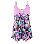 abordables Maillots une pièce et tankinis-Femme Maillot de bain 1 pièce V Profond Maillots de Bain Floral Maillots de Bain Violet Vert Respirable Séchage rapide Poids Léger Sans Manches - Natation Surf Plage Eté Printemps