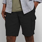 economico Classico-Per uomo Pantaloncini Pantaloncini di lino Pantaloncini estivi A cordoncino Vita elastica Multi tasca Liscio Comfort Traspirante Breve Informale Per eventi Per uscire Di tendenza Streetwear Nero