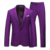 cheap Men&#039;s Blazers-Men&#039;s Set Blazer Business Cocktail Party Wedding Party 2 Piece Fashion Casual Spring &amp;  Fall Polyester Solid Color Buttons Pocket Comfortable Single Breasted Blazer Dark Yellow Black White Yellow