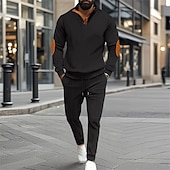 cheap Basic Tracksuits-Men&#039;s Sweatshirt Tracksuit Sweatsuit Black White Blue Khaki Gray Standing Collar Color Block 2 Piece Sports &amp; Outdoor Daily Holiday Polyester Streetwear Basic Casual Spring &amp;  Fall Clothing Apparel