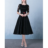 billiga Te Längd-A-linjead klänning brudmodersklänning formell elegant enkel juvelringning ankarlängd té längd satin halvlång ärm med spets rosett/rosetter blomma derby klänning tävlingsdag klänning 2025