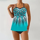 abordables Maillots une pièce et tankinis-Femme Tankini Maillot De Bain Deux Pièces Col en V Bretelles Croisées Maillots de Bain Maillots de Bain Orange Vert Respirable Séchage rapide Poids Léger Sans Manches - Natation Surf Plage Et