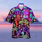 economico Camicie taglie forti da uomo-Per uomo Fluorescente Camicia Camicia hawaiana Camicia da campo Manica corta Camicia Collo ripiegabile Strada Informale Stampa 3D Giallo Rosso Viola chiaro Viola Verde 3D Abbigliamento Di tendenza