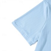 cheap Casual Henley Tee-Men&#039;s Henley Shirt Short Sleeve Shirt Ribbed Knit tee Tee Top Short Sleeve Solid Color Daily Hawaiian Buttons Henley Outdoor Street Causal Summer Light Blue White Brown Henley T-Shirt