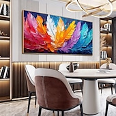 cheap Landscape Paintings-Handmade Original Coloured Feathers Oil Painting On Canvas Abstract Colourful Wings Wall Art for Home Decor With Stretched Frame Without Inner Frame Painting