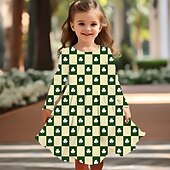 preiswerte 3D Shining Vision Kleid-St. Patrick Mädchen&#039; 3D Graphic Vierblättriges Kleeblatt Kleid Langarm Sommer Frühling Urlaub Täglich Festtage Prinzessin Schön Süß kinderkleidung 4-12 Jahre Casual kleid A Linie Kleid Knielang