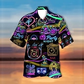 preiswerte Retro Vintage Druck-Herren Bunt Lampen Hemd Sommer Hawaiihemd Alohahemd Kurze Ärmel Hemd Umlegekragen Tropisch Streetwear Hawaiianisch Party Täglich Hawaiianisch Schwarz Blau Purpur S M L