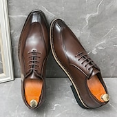 abordables Officiel-chaussures habillées à lacets en similicuir marron classiques pour hommes – chaussures formelles élégantes pour les affaires et les occasions spéciales
