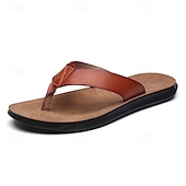 preiswerte Kleidungs-Sandalen-Braune Flip-Flops aus Kunstleder für Herren - lässige Sommersandalen mit offener Spitze und bequemer Sohle für Strand und Alltag