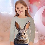 olcso Lányok 3D Állatai-Húsvét Lány 3D Grafika Állat Nyúl Póló Hosszú ujj Tavasz Ősz Divat Alap Gyerekek 4-12 év Terített nyak Szabadtéri Hétköznapi Napi Normál