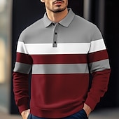 baratos Polo de rúgbi masculino-Homens Riscas Pólo Rúgbi Polo de malha trançada Manga Longa Camisas polo Camisas de colarinho Casual Ao ar livre Roupa Esportiva Impressão 3D Primavera Outono Inverno Vermelho Azul Marron