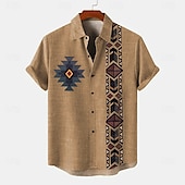 cheap Classic-Men&#039;s Shirt Linen Shirt Retro Shirts Vintage Shirt Ethnic Shirt Ethnic Vacation Daily Green khaki Beige Short Sleeve Turndown Summer Spring Clothing Apparel