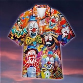 preiswerte Bedruckte Herrenhemden-Herren Clown Hemd Hawaiihemd Sommerhemd Knopfhemd Kurzarm Sport Modisch Strassenmode Outdoor Casual Hawaiianisch Sommer Frühling Kubanisches Halsband Bedruckt Gelb Rote Purpur