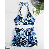 abordables Maillots une pièce et tankinis-Femme Tankini Maillot De Bain Deux Pièces Dos Nu Maillots de Bain Floral Maillots de Bain Noir Jaune Respirable Séchage rapide Poids Léger Sans Manches - Natation Surf Plage Eté Printemps