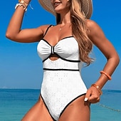 cheap Surfing Tankinis &amp; Bikinis-Women's One Piece Swimsuit Deep V Cut Out Swimwear Patchwork Swimwear Black White Breathable Quick Dry Lightweight Sleeveless - Swimming Surfing Beach Summer Spring