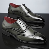 cheap Formal-Men&#039;s Multicolor Patent Leather Oxford Shoes – Wingtip Brogue Design, Formal Lace-Up Dress Shoes for Weddings and Business Events
