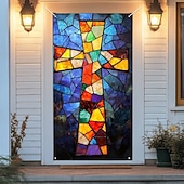 billige Dørdeksler-Dørdekorasjoner Dørtrekk Kors Blekktglass Effekt Dørvev Dørgardin Dekorasjon Bakgrunn Innendørs/Utendørs Dørbanner Framdør Gårdsdrift