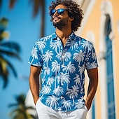 halpa Trooppiset kasvit-Miesten Kookospuu Trooppiset kasvit Havaiji paita Button Up paita Havaijilaispaita Lyhythihainen Havaijilainen Lomakeskus Loma Pyhäpäivä Ranta-asut Kesä Kevät Sänkyjen avaus 3D-tulostus kauluspaidat