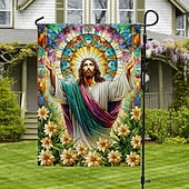 abordables Banderas de Jardín, Banner-Bandera de Jardín 12x18 Pulgadas Decoraciones al Aire Libre Bienvenida Bandera de Jardín Patio Bandera Cruz Jesús Bandera de Jardín Doble Cara Banderas al Aire Libre 1pc