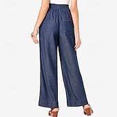 cheap Wide Leg &amp; High Waisted-Women&#039;s Linen Pants Pants Trousers Lightweight Casual Full Length Mid Rise Plain Pocket Drawstring Breathability Comfortable Inelastic Home Casual Daily Light Sky Blue Navy Summer Spring Regular Fit