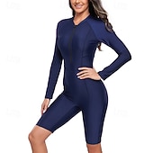 preiswerte One Pieces Rash Guards-Damen Anti UV Shirt Badeanzug Bademode Einfarbig Frontreißverschluss UV-Sonnenschutz Schnelltrocknend Leicht Langarm Bodysuit Badeanzug Surfen Strand Wassersport Sommer