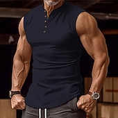 baratos Tops de ginásio-Homens Malha Íntima Camisa Henley Top de colete Camiseta Interior Sem Manga Henley Verão Tecido Moda Designer Básico Férias Rua Para Noite Branco Verde cáqui Top Tee para Homens