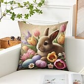 baratos Capa de almofada de férias-Capa de Almofadas Decorativas de Páscoa 1PC Coelho Ovos Macio Quadrado Capa de Almofada para Quarto Sala de Estar Sofá Cadeira