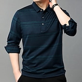 cheap Men&#039;s Elite Polo-Men&#039;s Wool Lyocell Blend Business Casual Classic Long Sleeve Vintage Fashion Striped Buttons Spring Fall Dark Red Dark Green