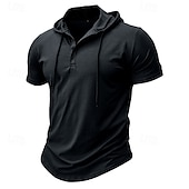 baratos camisetas básicas-Homens Camiseta Manga Curta Com Capuz Primavera Verão Esportes Moda Diário Botões Com Cordão Ao ar livre Dia a Dia Casual Preto Branco Verde Top Tee para Homens