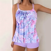 abordables Maillots une pièce et tankinis-Femme Tankini Maillot De Bain Deux Pièces Dos Nu Croisé Maillots de Bain Maillots de Bain Noir Bleu Respirable Séchage rapide Poids Léger Sans Manches - Natation Surf Plage Eté Printemps