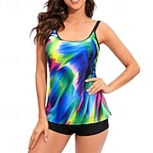 abordables Maillots une pièce et tankinis-Femme Tankini Maillot De Bain Deux Pièces Maillots de Bain Maillots de Bain Rouge Bleu Respirable Séchage rapide Poids Léger Sans Manches - Natation Surf Plage Eté Printemps Grande Taille